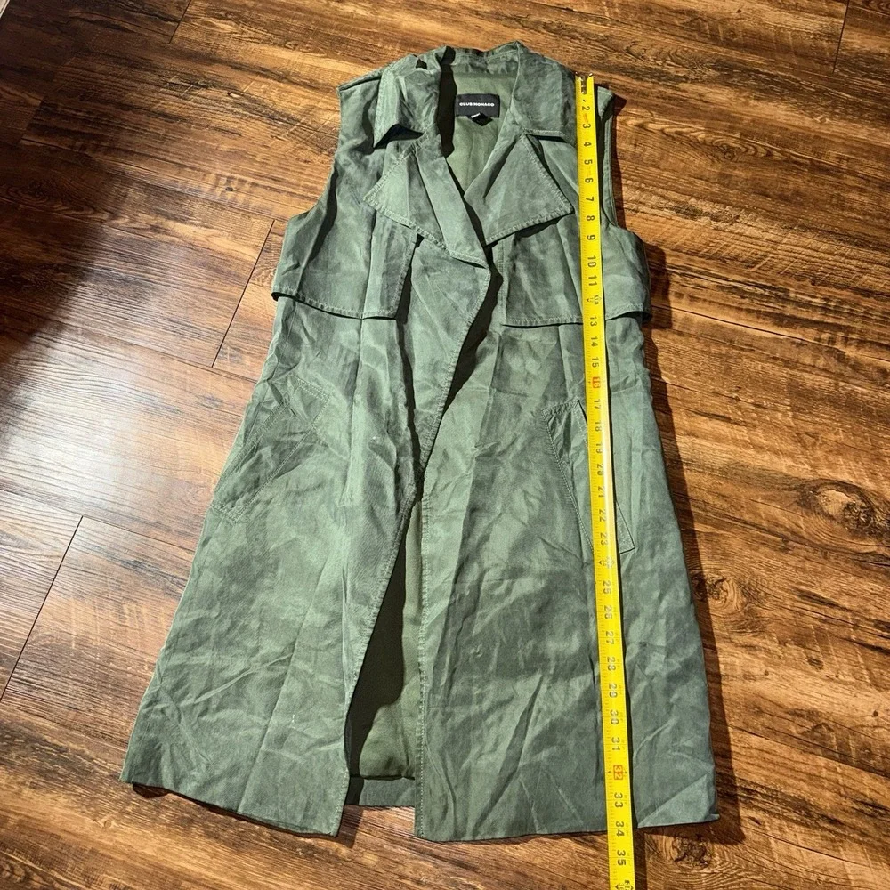 Club Monaco Green Sleeveless Open Front Long Vest Coat Women's XS